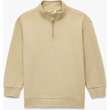 Koton Dik Yaka Uzun Kollu Yarım Fermuarlı Pamuklu Basic Sweatshirt