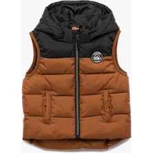 Kapüşonlu Renk Bloklu Çift Cepli Şişme Yelek