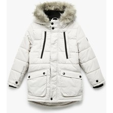 Koton Peluş Detaylı Uzun Kollu Fermuarlı Cepli Uzun Kapşonlu Şişme Mont