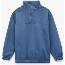 Koton Uzun Kollu Fermuar Detaylı Dik Yaka Oversize Sweatshirt