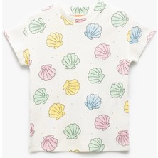 Pamuklu Deniz Kabuğu Desenli Bisiklet Yaka Kısa Kollu Tişört