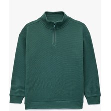 Koton Dik Yaka Uzun Kollu Yarım Fermuarlı Pamuklu Sweatshirt