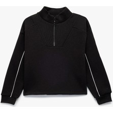 Şardonlu Uzun Kollu Dik Yaka Yarım Fermuarlı Sweatshirt