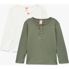 Koton Düğmeli Uzun Kollu Bisiklet Yaka 2'li Tişört Seti