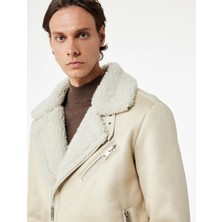 Koton Fermuarlı Cep Detaylı Slim Fit Peluş Yaka Kışlık Suni Deri Ceket