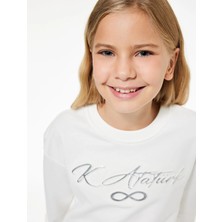 Atatürk Baskılı Uzun Kollu Bisiklet Yaka Şardonlu Sweatshirt