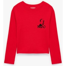 Bisiklet Yaka Uzun Kollu Pamuklu Atatürk Baskılı Tişört