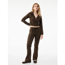 Beli Bağlamalı Nervürlü Ispanyol Paça Eşofman Altı