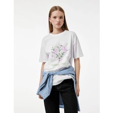 Koton Kısa Kollu Bisiklet Yaka Çiçek Baskılı Pamuklu Oversize Tişört