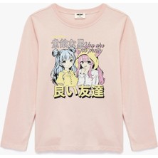 Koton Pamuklu Uzun Kollu Bisiklet Yaka Anime Baskılı Tişört