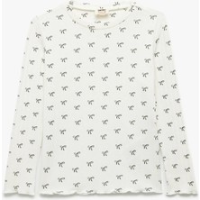 Kaşkorse Yumuşak Dokulu Uzun Kollu Bisiklet Yaka Fiyonk Baskılı Tişört