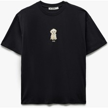 Koton Bisiklet Yaka Kısa Kollu Köpek Nakışlı Pamuklu Oversize Tişört