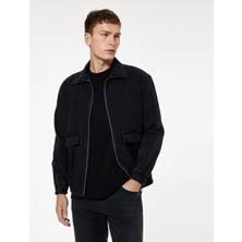Koton Kapaklı Cepli Regular Fit Pamuklu Gömlek Yaka Fermuarlı Bomber Jean Ceket