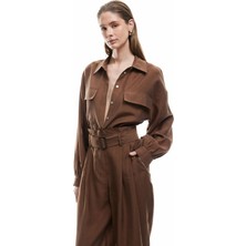 Koton Kadın x Sima Tarkan - Kapaklı Cep Detaylı Modal Kumaş Uzun Kollu Klasik Yaka Gömlek 5SAK60082EW