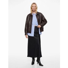 Koton Slim Fit Midi Boy Balık Kesim Dokulu Saten Etek