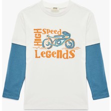 Koton Pamuklu Uzun Çıkma Kollu Renk Kontrastlı Bisiklet Yaka Baskılı Tişört