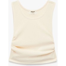 Koton Büzgülü Kolsuz Bisiklet Yaka Crop Bluz