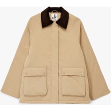 Koton Kadife Yaka Uzun Kollu Cep Detaylı Oversize Anorak Ceket
