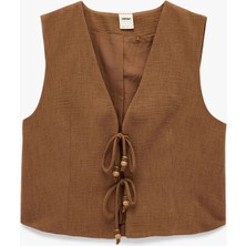 Koton Boncuk Detaylı Kolsuz V Yaka Crop Yelek