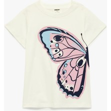 Koton Kelebek Baskılı Kısa Kollu Bisiklet Yaka Pamuklu Tişört