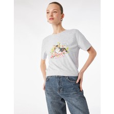 Koton Kısa Kollu Bisiklet Yaka Kedi Baskılı Tişört