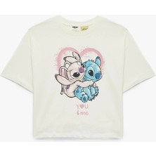 Koton Stitch Baskılı Kısa Kollu Bisiklet Yaka Pamuklu Lisanslı Tişört