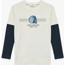 Koton Pamuklu Çıkma Uzun Kollu Bisiklet Yaka Baskılı Tişört