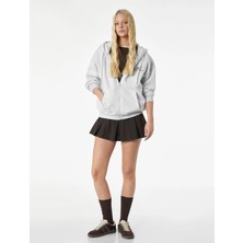 Koton Şardonlu Rahat Kalıp Cepli Uzun Kollu Fermuarlı Arkası Baskılı Kapüşonlu Sweatshirt