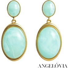 Turkuaz Oval Taşlı Sallantılı Çelik Küpe