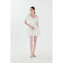 Rora Balon Kol Süper Mini Kare Yaka Elbise