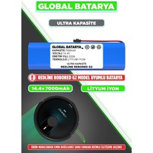 Global Batarya Redline Robored G2 Uyumlu Akıllı Robot Süpürge Bataryası 14.4V 7000MAH Lityum Iyon Pil (Ultra Kapasite)