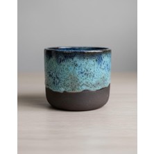 El Yapımı Stoneware Kulpsuz Kupa 220 ml - Mat Siyah & Akdeniz Mavisi