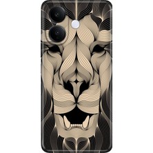 Nurdic Vivo V60 Lite 5g Uyumlu  Kılıf 0.4mm Lazer Kesim Silikon Kapak Altın Aslan Mandala
