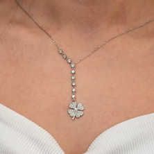 Skygo Gümüş Sıralı Zirkon Taşlı Yonca Kadın Kolye