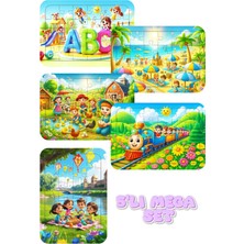 Ca Games 5'li Mega Set Her Biri 24 Parça 29X18CM Eğitici-Öğretici Sağlıklı Ahşap Çocuk Puzzle Yapboz Serisi