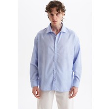 Danger Erkek %100 Pamuklu Çizgili Gömlek Buz Mavisi