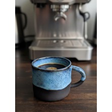 El Yapımı Stoneware Kupa 220 ml - Mat Siyah & Akdeniz Mavisi