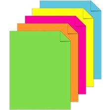 Leaf Shop Fosforlu Renkli A4 Fotokopi Kağıdı 100 Lü 1 Paket 100 Adet Fosforlu 5 Renk Parlak Canlı Renkler Fotokopi Kağıdı