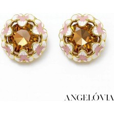 Pembe Detaylı Taşlı Çelik Küpe