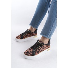 DMR Elegance Mına Bağcıklı Ortopedik Taban Leopar Desenli Kadın Sneaker Spor Ayakkabı  Tbt - Kahverengi