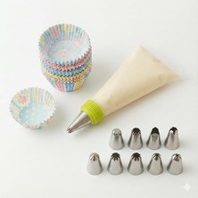 Leaf Shop Sıkma Torbası Seti (9 Çelik Uç + 100'LÜ Renkli Muffin Kağıdı) – Pasta Süsleme ve Cupcake Yapımı Için Pratik Set