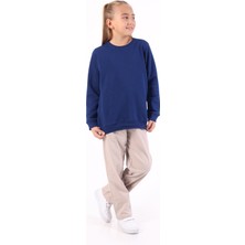 Rekor Moda Kız Çocuk Sweatshirt Bisiklet Yaka 3iplik Şardonlu Basic Okul ve Günlük 5-14 Yaş Lacivert