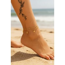 Lia Charm Yıldız Detaylı Çift Zincir Kadın Halhal -Minimal ve Zarif Plaj Bileklik Modeli