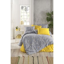 Tabu Home Dallı Desenli Gri Çift Kişilik Nevresim Takımı 200 x 220 cm Sarı Renk Detaylı