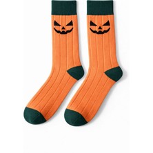 Solde Erkek Pamuklu Günlük Çorap – Kabak (Halloween) Desenli, Turuncu/yeşil, Kaliteli