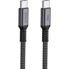 Leaf Shop ve Veri Aktarım Kablosu 20V5A, Type C'den Type C'ye, 100W, Çift Kat Örgülü (Gri, 2 Metre)