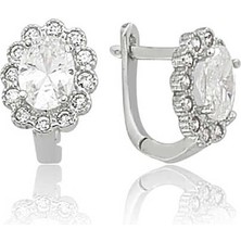 Aya Diamond Gümüş Oval Taşlı Çiçek Küpe