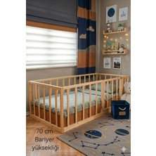 CopperWood Montessori Bebek ve Çocuk Karyolası Unisex 70 cm Bariyerli ve Kapılı Ahşap Park Yatak