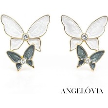  Çift Kelebek Figürlü Kadın Çelik Küpe