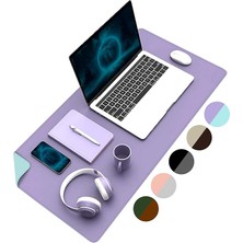 Leaf Shop Çift Renk Dikişli Pu Deri Masa Matı 80X40 cm Mousepad, Su Geçirmez Masa Sümeni, Çift Taraflı Kullanım, Dizüstü Bilgisayar/ofis/ev Için, Kaymaz Taban (Lila ve Turkuaz)